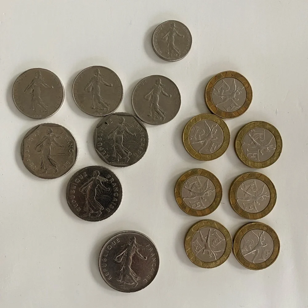 Old French Francs Centimes lot of 15 coins 1960s-1990s vintage money from France